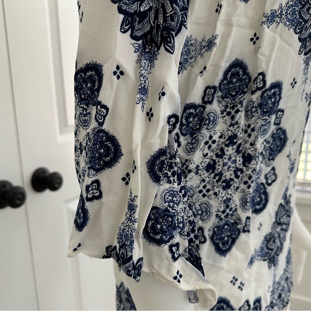 Blue & White Floral Paisley Print Boho Festival Cutout Dress - Picture 12 of 17